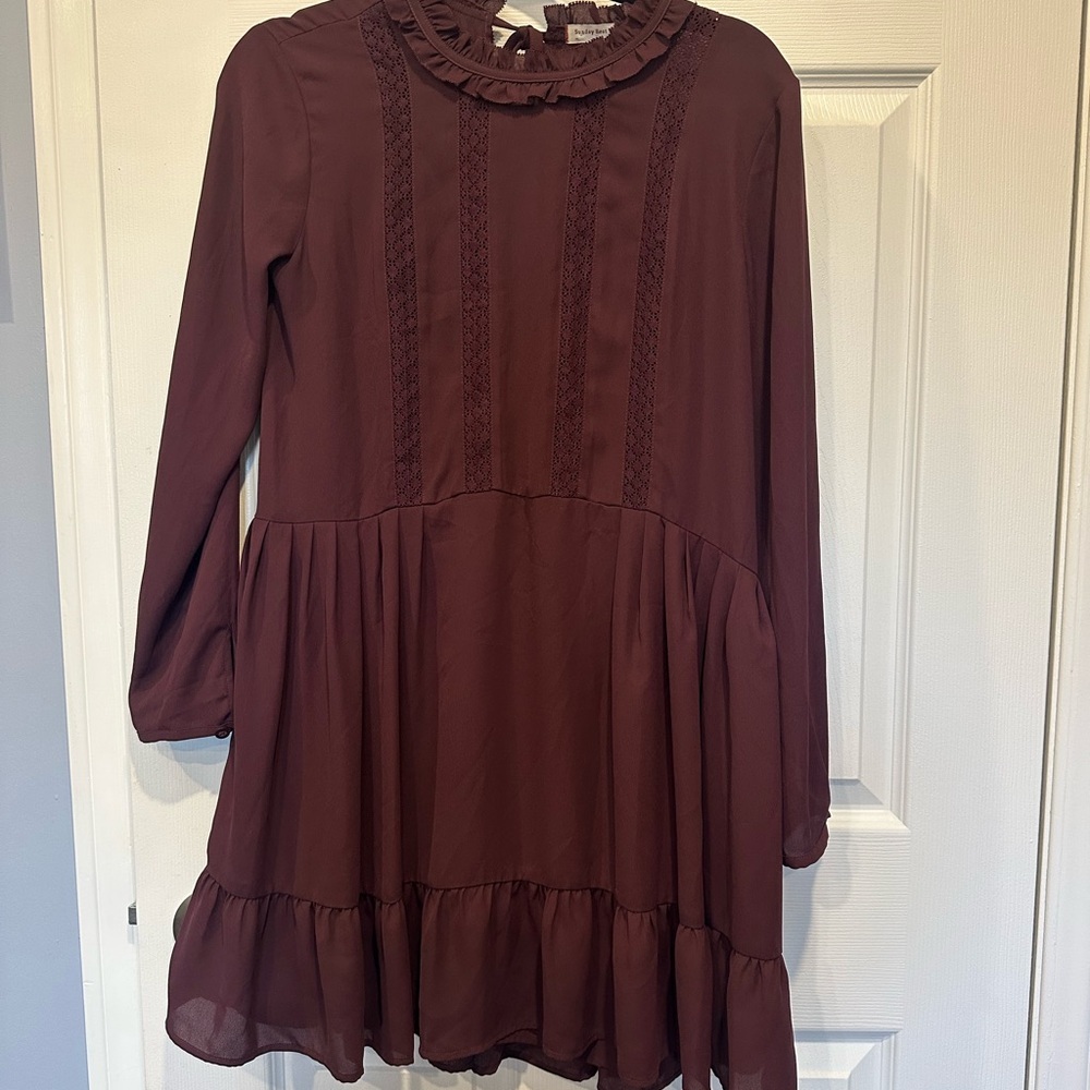 Aritzia Sunday Best Raleigh French Chic Burgundy Dress | Lace Ruffle Detail | XS - Picture 9 of 16